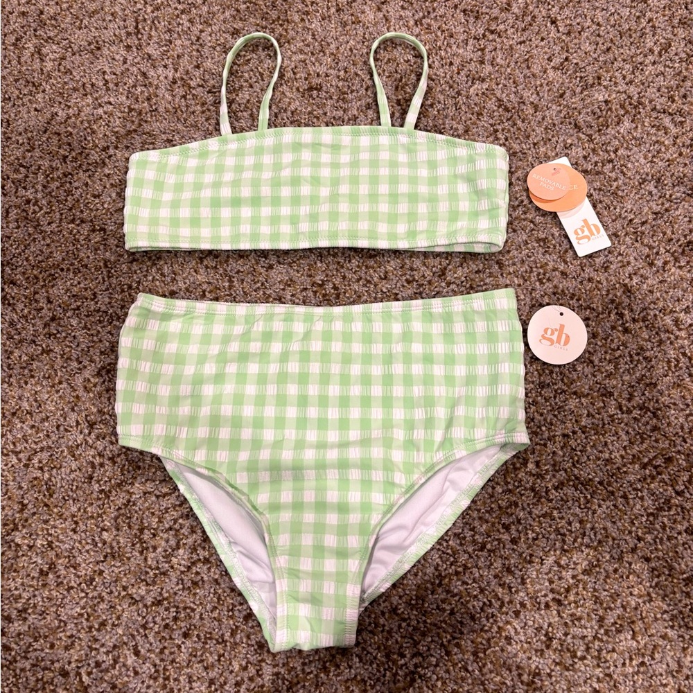 Gianni Bini Green Checkered Kids Swim Bikini